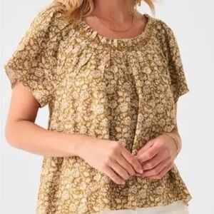 Faherty Gold Smocked Puff Sleeve Blouse